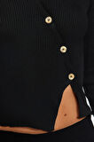 Kadın Moda Şık Polo Yaka Standart Kol Crop Triko Kazak