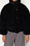 Kadın Moda Şık Oversize Dik Yaka Standart Düz Astarlı Oversize Peluş Mont
