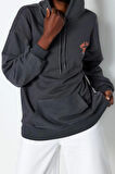Kadın Moda Şık Oversize Kapüşonlu Standart Kol Regular Slogan Baskılı Kalın Örme Sweatshirt