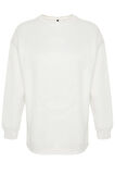 Kadın Büyük Beden Oversize Bisiklet Yaka Standart Kol Kalın İçi Polarlı Yırtmaçlı Örme Sweatshirt