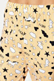 Kadın %100 Pamuk Gömlek Yaka Kısa Kol Biyeli Grafik Desenli Gömlek-Pantolon Örme Pijama Takımı