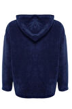 Kadın Moda Şık Bol Kapüşonlu Düşük Kol Uzun Kalın Polar ve Fermuarlı Geniş Kalıp Örme Sweatshirt
