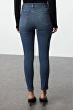 Kadın Moda Şık Kot Pantolon Dar Paça Regular Boy Denim Mavi Yüksek Bel Skinny Jeans