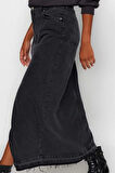 Kadın Moda Stil Maxi Astarsız Denim Yırtmaçlı Maxi Denim Etek