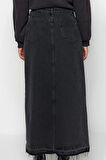 Kadın Moda Stil Maxi Astarsız Denim Yırtmaçlı Maxi Denim Etek
