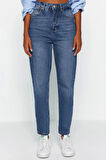 Kadın Moda Şık Kot Pantolon Dar Paça Regular Boy Denim Beyaz Yüksek Bel Mom Jeans