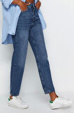 Kadın Moda Şık Kot Pantolon Dar Paça Regular Boy Denim Beyaz Yüksek Bel Mom Jeans