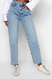 Kadın Moda Şık Kot Pantolon Dar Paça Regular Boy Denim Beyaz Yüksek Bel Mom Jeans