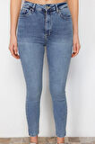 Kadın Moda Şık Kot Pantolon Dar Paça Uzun Boy Denim Yüksek Bel Skinny Jeans
