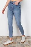 Kadın Moda Şık Kot Pantolon Dar Paça Uzun Boy Denim Yüksek Bel Skinny Jeans