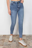 Kadın Moda Şık Kot Pantolon Dar Paça Uzun Boy Denim Yüksek Bel Skinny Jeans