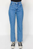 Kadın Moda Şık Kot Pantolon Geniş Paça Uzun Boy Denim Yüksek Bel Straight Jeans
