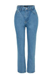 Kadın Moda Şık Kot Pantolon Geniş Paça Uzun Boy Denim Yüksek Bel Straight Jeans