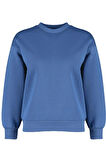 Kadın Regular Bisiklet Yaka Düşük Kol Regular Kalın İçi Polarlı Normal Kalıp Basic Örme Sweatshirt
