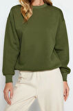 Kadın Regular Bisiklet Yaka Düşük Kol Regular Kalın İçi Polarlı Normal Kalıp Basic Örme Sweatshirt