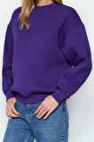 Kadın Regular Bisiklet Yaka Düşük Kol Regular Kalın İçi Polarlı Normal Kalıp Basic Örme Sweatshirt
