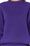 Kadın Regular Bisiklet Yaka Düşük Kol Regular Kalın İçi Polarlı Normal Kalıp Basic Örme Sweatshirt