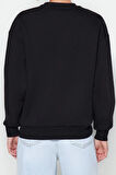 Kadın Regular Bisiklet Yaka Düşük Kol Regular Kalın İçi Polarlı Normal Kalıp Basic Örme Sweatshirt