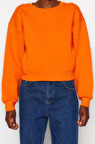 Kadın Moda Şık Crop Dik Yaka Düşük Kol Crop Rahat Kesim Crop Basic Kalın İçi polarlı Örme Sweatshirt