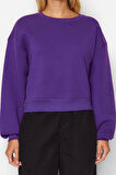 Kadın Moda Şık Crop Dik Yaka Düşük Kol Crop Rahat Kesim Crop Basic Kalın İçi polarlı Örme Sweatshirt