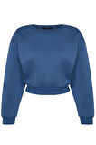 Kadın Moda Şık Crop Dik Yaka Düşük Kol Crop Rahat Kesim Crop Basic Kalın İçi polarlı Örme Sweatshirt