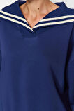 Kadın Regular Polo Yaka Standart Kol Regular Geniş Kalıp Triko Yaka Detaylı Diagonel Örme Sweatshirt