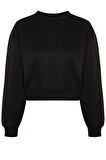 Kadın Bisiklet Yaka Düşük Kol Kalın İçi Polarlı Taş Detaylı Normal Kalıp Örme Sweatshirt