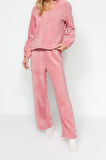 Kadın Moda Şık Kruvaze Boru Paça Uzun Kol Wellsoft Kapüşon Kulak Detaylı Kışlık Örme Pijama Takımı