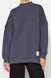 Kadın Tesettür Moda Oversize Bisiklet Yaka Standart Kol Regular Örme İçi Polarlı Tüylü Sweatshirt