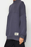 Kadın Tesettür Moda Oversize Bisiklet Yaka Standart Kol Regular Örme İçi Polarlı Tüylü Sweatshirt