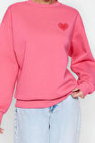 Kadın Oversize Bisiklet Yaka Düşük Kol Uzun Kalın Polarlı  Sırt Kabartma Baskılı Örme Sweatshirt