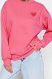 Kadın Oversize Bisiklet Yaka Düşük Kol Uzun Kalın Polarlı  Sırt Kabartma Baskılı Örme Sweatshirt