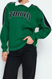 Kadın Gömlek Yaka Reglan Kol Kalın İçi Polarlı Polo Yaka Normal Kalıp Örme Sweatshirt