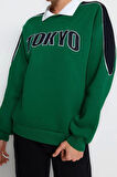 Kadın Gömlek Yaka Reglan Kol Kalın İçi Polarlı Polo Yaka Normal Kalıp Örme Sweatshirt