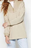 Kadın Tesettür Moda Şık Regular Dik Yaka Standart Kol Regular Fermuarlı Yaka Detaylı Örme Sweatshirt