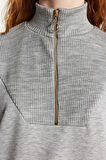 Kadın Tesettür Moda Şık Regular Dik Yaka Standart Kol Regular Fermuarlı Yaka Detaylı Örme Sweatshirt