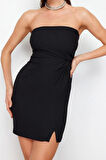 Yeni Fit Mezuniyet Balo Finike Dokuma Straplez Kolsuz Kol Bodycone Mini Boy Elbise