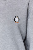 Kadın Bisiklet Yaka Standart Kol Animal Nakışlı Normal Kalıp Kalın İçi Polarlı Örme Sweatshirt