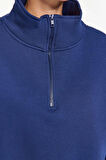 Kadın Fitted Fermuarlı Yaka Düşük Kol Crop Rahat Kesim Crop Fermuarlı Kalın Polarlı Örme Sweatshirt