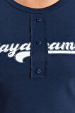Kadın Şık Crop Bisiklet Yaka Slim Kalıp Örme Slogan Baskılı Fitted Vücuda Oturan Esnek Ribana Bluz