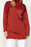Kadın Tesettür Moda Şık Regular Dik Yaka Standart Kol Regular Örme Sweatshirt Tunik