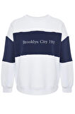 Kadın Büyük Beden Oversize Bisiklet Yaka Düşük Kol Kalın İçi Polarlı Nakış Detaylı Örme Sweatshirt