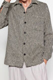 Erkek Moda Uzun Kol Dokuma Unisex Regular Fit Diagonel Desenli Dokulu Kalın Kışlık Gömlek Ceket