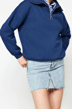 Kadın Regular Fermuarlı Yaka Standart Kol Regular Fermuarlı Kalın İçi Polarlı Fit Örme Sweatshirt