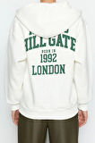Kadın Moda Şık Bol Kapüşonlu Düşük Kol Uzun Sırt Baskılı Fermuarlı Kalın İçi Polarlı Örme Sweatshirt