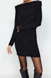 Yeni Slim Gündüz Gece Kalın Sandy Örme Kayık Yaka Uzun Kol Bodycone Mini Boy Elbise