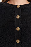 Kadın Moda Şık Crop Düğmeli Yaka Uzun Kol Düz Gold Düğmeli Peluş Crop Örme Hırka