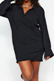 Yeni Fit Casual Günlük Aerobin Dokuma Kruvaze Uzun Kol Kruvaze Mini Boy Büyük Beden Elbise