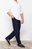 Erkek Yeni Moda Boru Paça Regular Boy Dokuma Tapered Lastik Belli Keten Görünümlü Pantolon