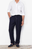 Erkek Yeni Moda Boru Paça Regular Boy Dokuma Tapered Lastik Belli Keten Görünümlü Pantolon